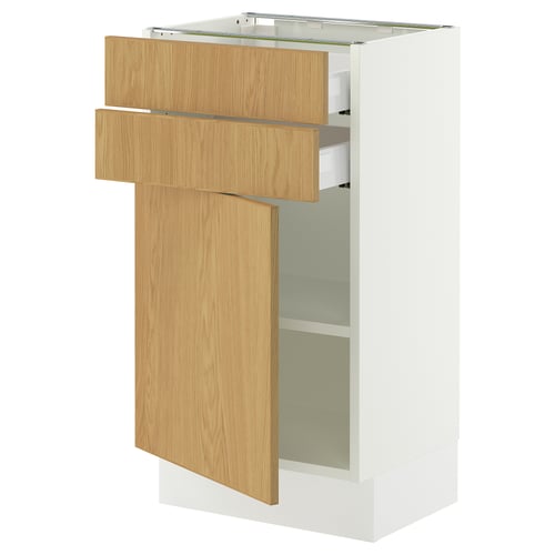 SEKTION / MAXIMERA Gabinete bajo+puerta/2 cajones, blanco/Sinarp chapa de roble, 18x15x30 "