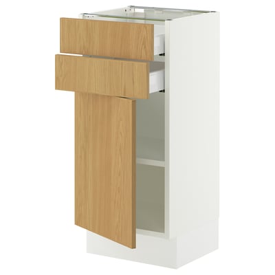 SEKTION / MAXIMERA Gabinete bajo+puerta/2 cajones, blanco/Sinarp chapa de roble, 15x15x30 "