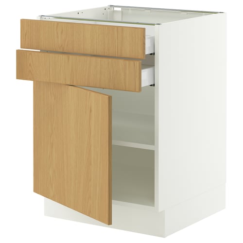 SEKTION / MAXIMERA Gabinete bajo+puerta/2 cajones, blanco/Sinarp chapa de roble, 24x24x30 "
