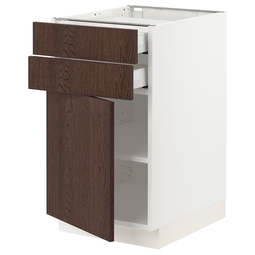 SEKTION / MAXIMERA Gabinete bajo+puerta/2 cajones, blanco/Sinarp marrón, 18x24x30 "