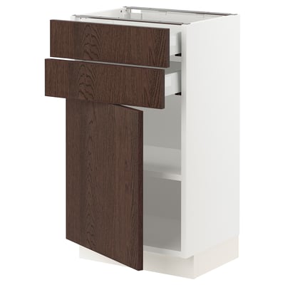 SEKTION / MAXIMERA Gabinete bajo+puerta/2 cajones, blanco/Sinarp marrón, 18x15x30 "