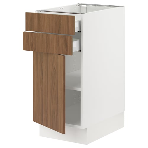 SEKTION / MAXIMERA Gabinete bajo+puerta/2 cajones, blanco/Tistorp efecto nogal marrón, 15x24x30 "