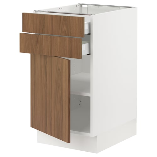SEKTION / MAXIMERA Gabinete bajo+puerta/2 cajones, blanco/Tistorp efecto nogal marrón, 18x24x30 "