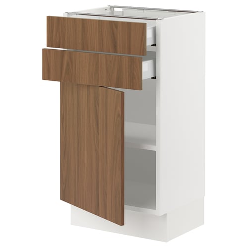 SEKTION / MAXIMERA Gabinete bajo+puerta/2 cajones, blanco/Tistorp efecto nogal marrón, 18x15x30 "