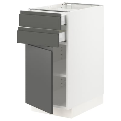 SEKTION / MAXIMERA Gabinete bajo+puerta/2 cajones, blanco/Voxtorp gris oscuro, 15x24x30 "