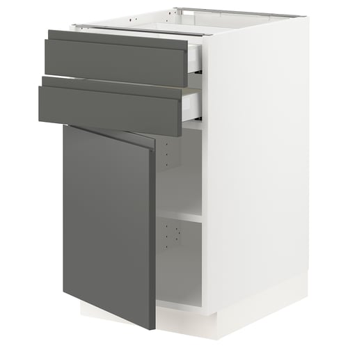 SEKTION / MAXIMERA Gabinete bajo+puerta/2 cajones, blanco/Voxtorp gris oscuro, 18x24x30 "