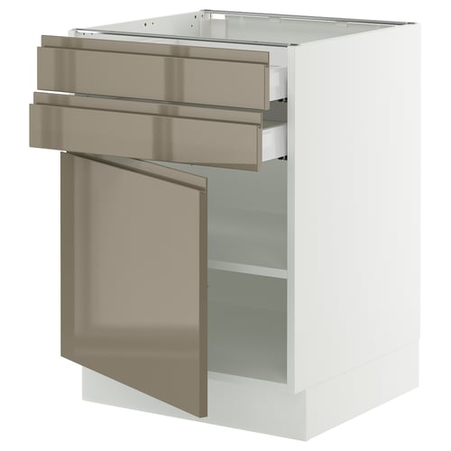 SEKTION / MAXIMERA Gabinete bajo+puerta/2 cajones, blanco/Voxtorp marrón grisáceo oscuro alto brillo, 24x24x30 "