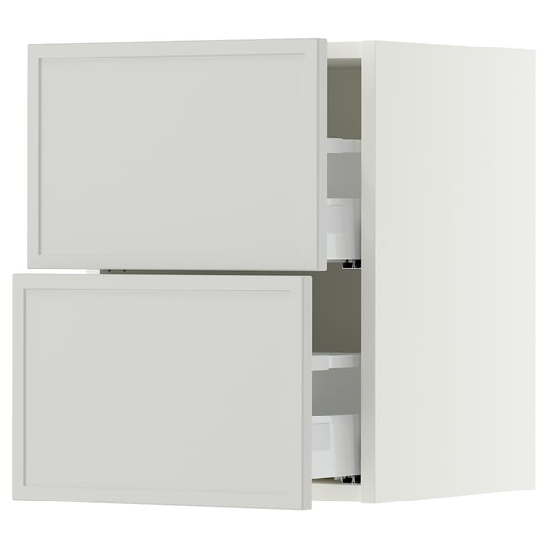 SEKTION / MAXIMERA Gabinete de pared+2 cajones, blanco/Aspudden gris claro, 15x15x20 "