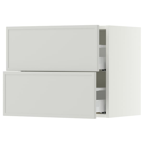 SEKTION / MAXIMERA Gabinete de pared+2 cajones, blanco/Aspudden gris claro, 24x15x20 "