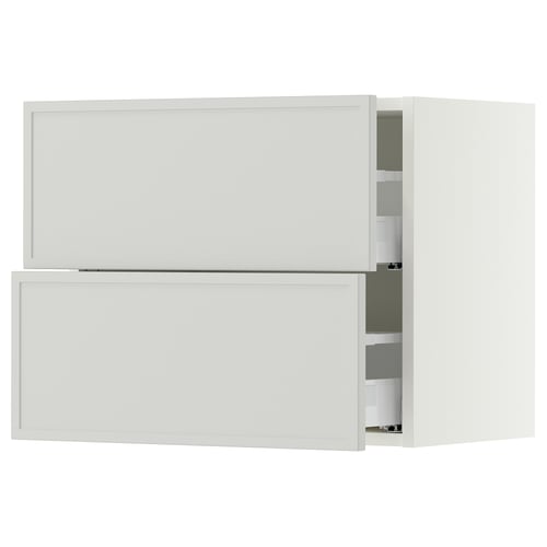 SEKTION / MAXIMERA Gabinete de pared+2 cajones, blanco/Aspudden gris claro, 24x15x20 "