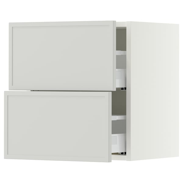 SEKTION / MAXIMERA Gabinete de pared+2 cajones, blanco/Aspudden gris claro, 18x15x20 "