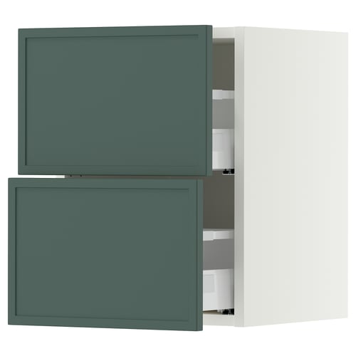SEKTION / MAXIMERA Gabinete de pared+2 cajones, blanco/Aspudden gris verdoso oscuro, 15x15x20 "