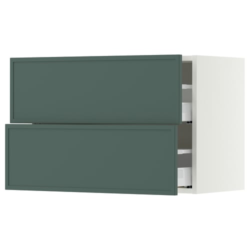 SEKTION / MAXIMERA Gabinete de pared+2 cajones, blanco/Aspudden gris verdoso oscuro, 30x15x20 "