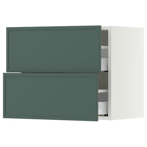 SEKTION / MAXIMERA Gabinete de pared+2 cajones, blanco/Aspudden gris verdoso oscuro, 24x15x20 "