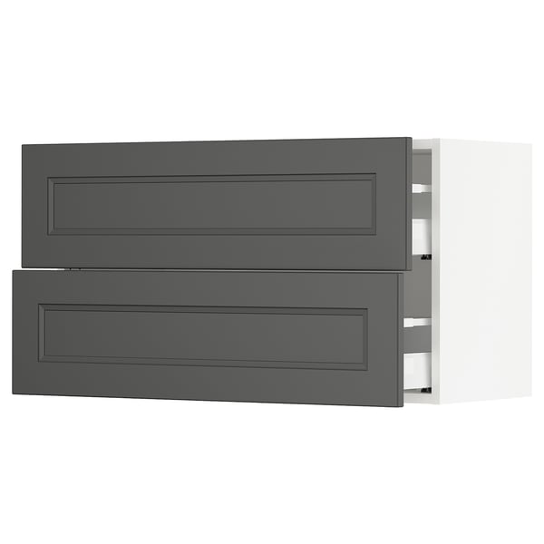 SEKTION / MAXIMERA Gabinete de pared+2 cajones, blanco/Axstad gris oscuro, 36x15x20 "