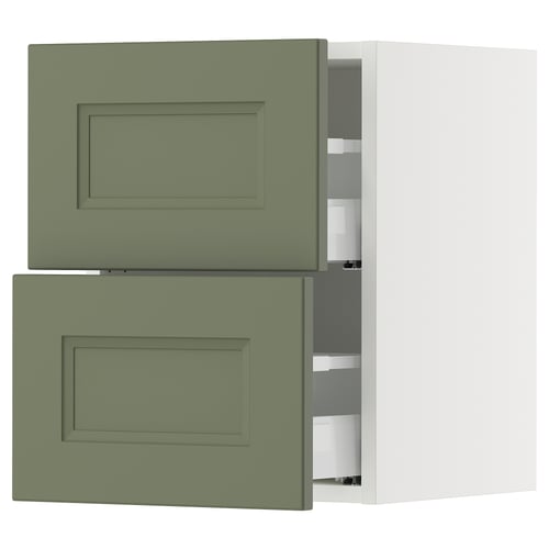 SEKTION / MAXIMERA Gabinete de pared+2 cajones, blanco/Axstad gris-verde, 15x15x20 "