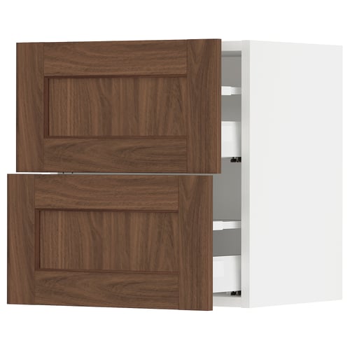 SEKTION / MAXIMERA Gabinete de pared+2 cajones, blanco Enköping/marrón efecto de nogal, 18x15x20 "