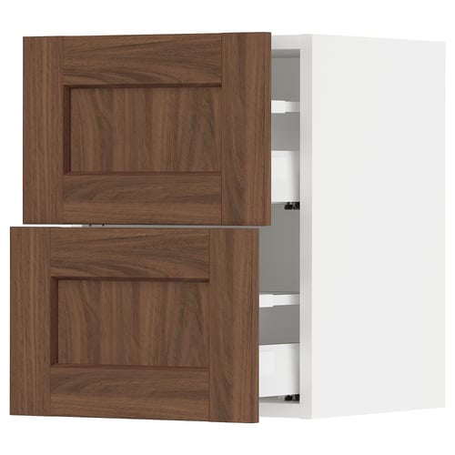 SEKTION / MAXIMERA Gabinete de pared+2 cajones, blanco Enköping/marrón efecto de nogal, 15x15x20 "