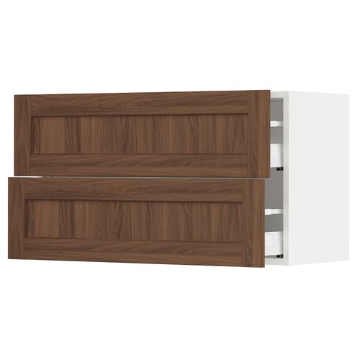 SEKTION / MAXIMERA Gabinete de pared+2 cajones, blanco Enköping/marrón efecto de nogal, 36x15x20 "