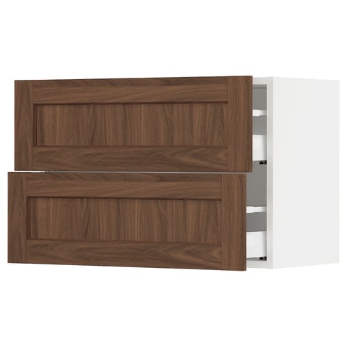 SEKTION / MAXIMERA Gabinete de pared+2 cajones, blanco Enköping/marrón efecto de nogal, 30x15x20 "