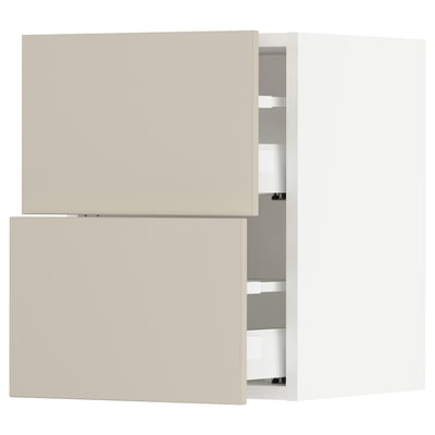 SEKTION / MAXIMERA Gabinete de pared+2 cajones, blanco/Havstorp beige, 15x15x20 "