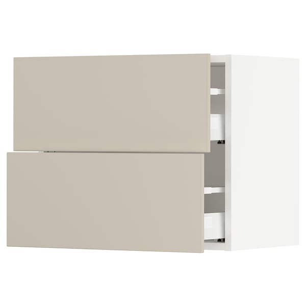 SEKTION / MAXIMERA Gabinete de pared+2 cajones, blanco/Havstorp beige, 24x15x20 "