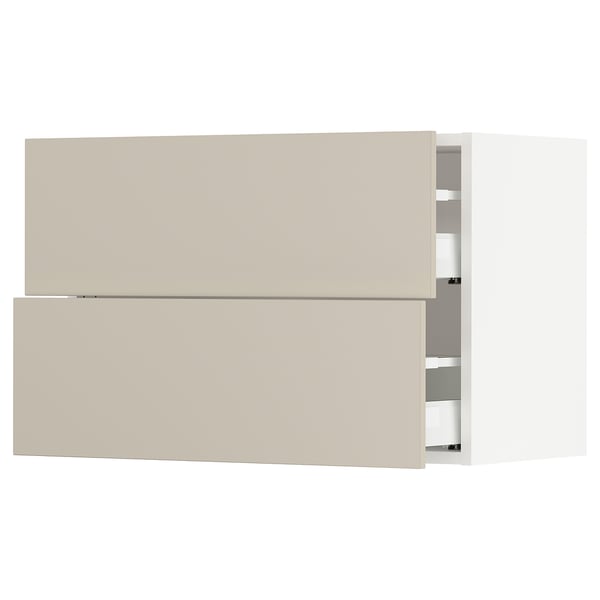 SEKTION / MAXIMERA Gabinete de pared+2 cajones, blanco/Havstorp beige, 30x15x20 "