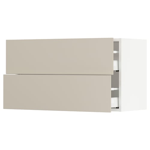 SEKTION / MAXIMERA Gabinete de pared+2 cajones, blanco/Havstorp beige, 36x15x20 "