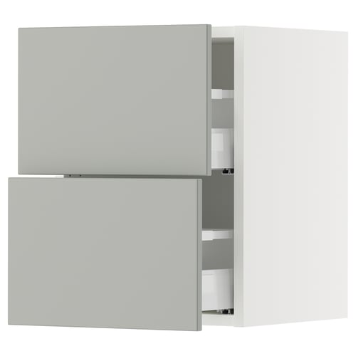 SEKTION / MAXIMERA Gabinete de pared+2 cajones, blanco/Havstorp gris claro, 15x15x20 "