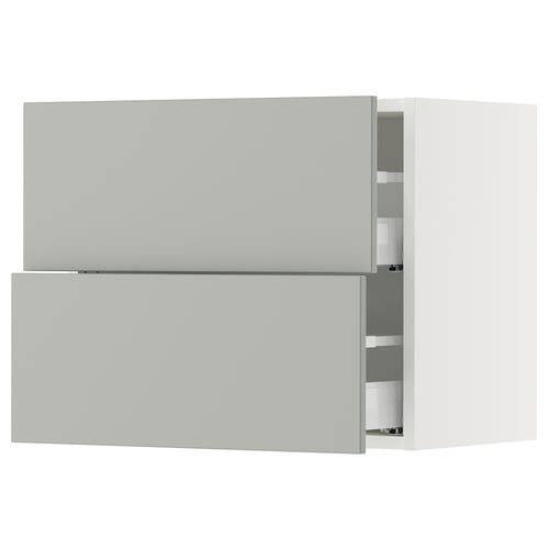SEKTION / MAXIMERA Gabinete de pared+2 cajones, blanco/Havstorp gris claro, 24x15x20 "