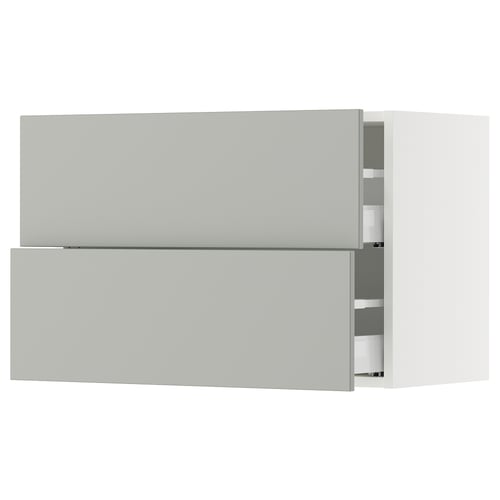 SEKTION / MAXIMERA Gabinete de pared+2 cajones, blanco/Havstorp gris claro, 30x15x20 "