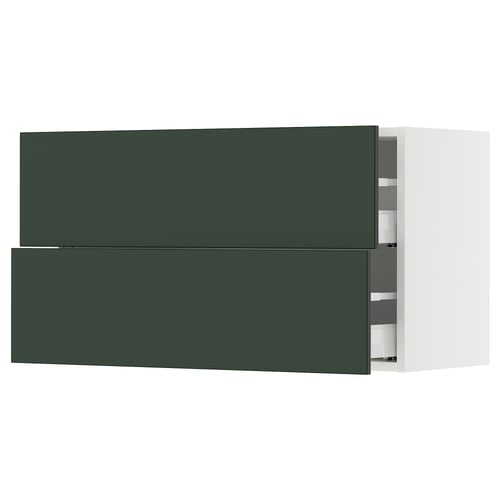 SEKTION / MAXIMERA Gabinete de pared+2 cajones, blanco/Havstorp verde oscuro, 36x15x20 "