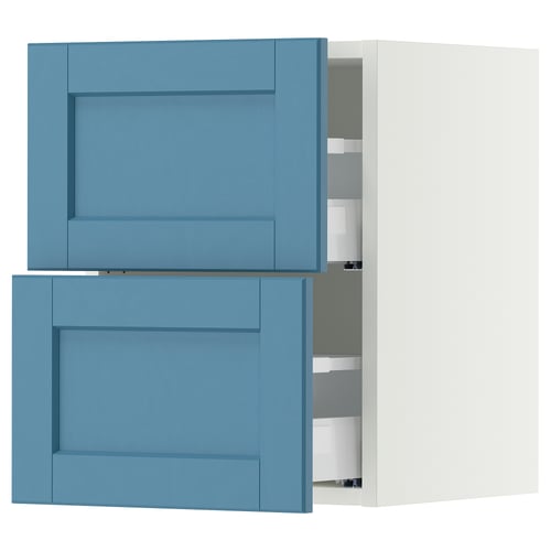SEKTION / MAXIMERA Gabinete de pared+2 cajones, blanco/Lerhyttan azul, 15x15x20 "