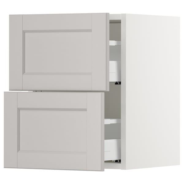 SEKTION / MAXIMERA Gabinete de pared+2 cajones, blanco/Lerhyttan gris claro, 15x15x20 "