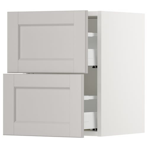 SEKTION / MAXIMERA Gabinete de pared+2 cajones, blanco/Lerhyttan gris claro, 15x15x20 "