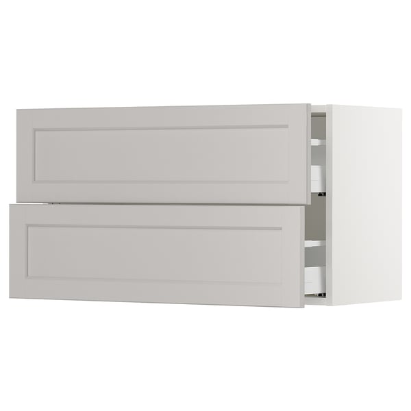 SEKTION / MAXIMERA Gabinete de pared+2 cajones, blanco/Lerhyttan gris claro, 36x15x20 "