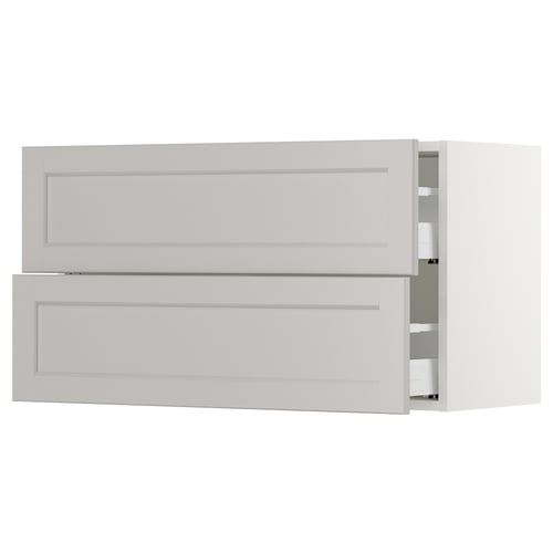 SEKTION / MAXIMERA Gabinete de pared+2 cajones, blanco/Lerhyttan gris claro, 36x15x20 "