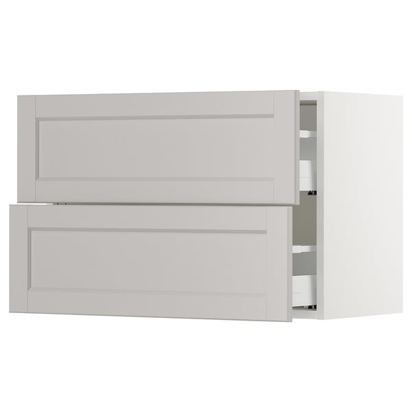 SEKTION / MAXIMERA Gabinete de pared+2 cajones, blanco/Lerhyttan gris claro, 30x15x20 "