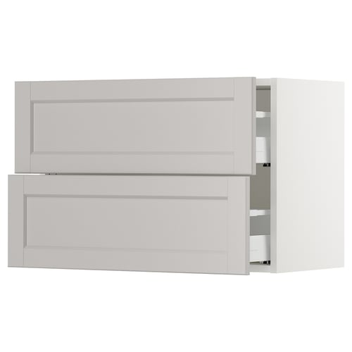 SEKTION / MAXIMERA Gabinete de pared+2 cajones, blanco/Lerhyttan gris claro, 30x15x20 "