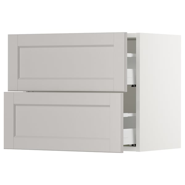 SEKTION / MAXIMERA Gabinete de pared+2 cajones, blanco/Lerhyttan gris claro, 24x15x20 "
