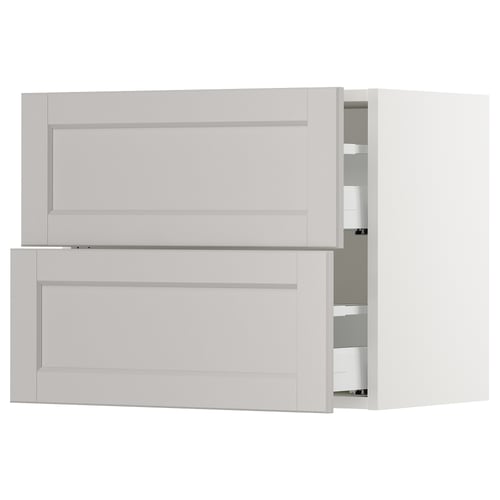 SEKTION / MAXIMERA Gabinete de pared+2 cajones, blanco/Lerhyttan gris claro, 24x15x20 "