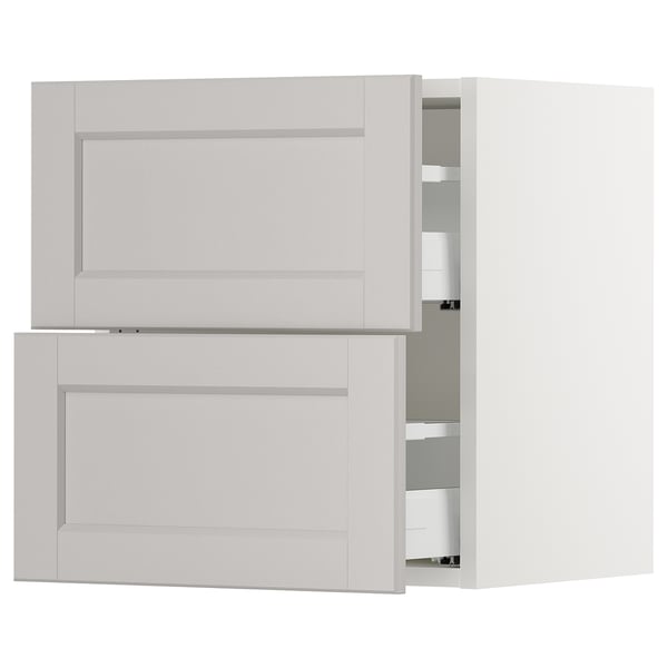 SEKTION / MAXIMERA Gabinete de pared+2 cajones, blanco/Lerhyttan gris claro, 18x15x20 "