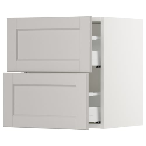 SEKTION / MAXIMERA Gabinete de pared+2 cajones, blanco/Lerhyttan gris claro, 18x15x20 "