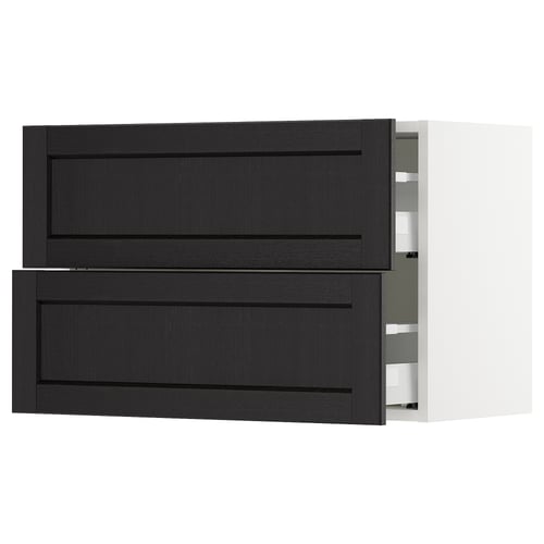 SEKTION / MAXIMERA Gabinete de pared+2 cajones, blanco/Lerhyttan teñido en negro, 30x15x20 "