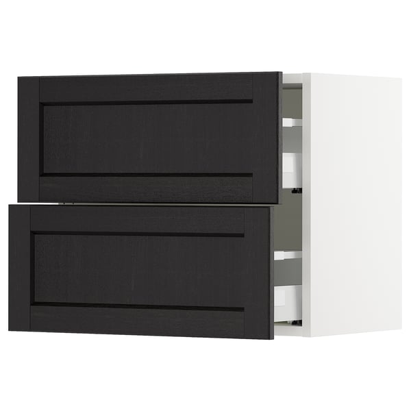 SEKTION / MAXIMERA Gabinete de pared+2 cajones, blanco/Lerhyttan teñido en negro, 24x15x20 "