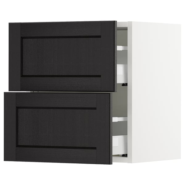 SEKTION / MAXIMERA Gabinete de pared+2 cajones, blanco/Lerhyttan teñido en negro, 18x15x20 "