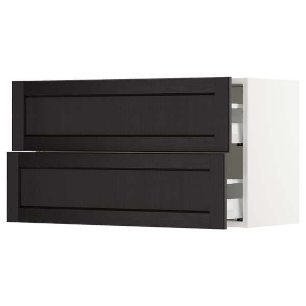 SEKTION / MAXIMERA Gabinete de pared+2 cajones, blanco/Lerhyttan teñido en negro, 36x15x20 "