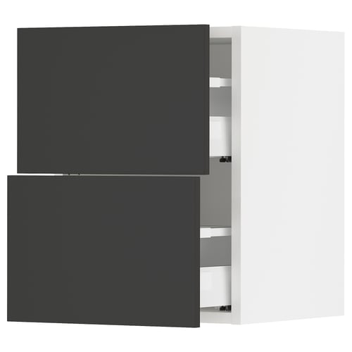 SEKTION / MAXIMERA Gabinete de pared+2 cajones, blanco/Nickebo antracita mate, 15x15x20 "