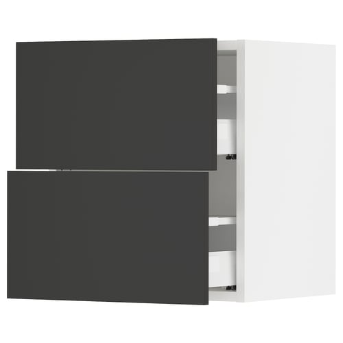 SEKTION / MAXIMERA Gabinete de pared+2 cajones, blanco/Nickebo antracita mate, 18x15x20 "
