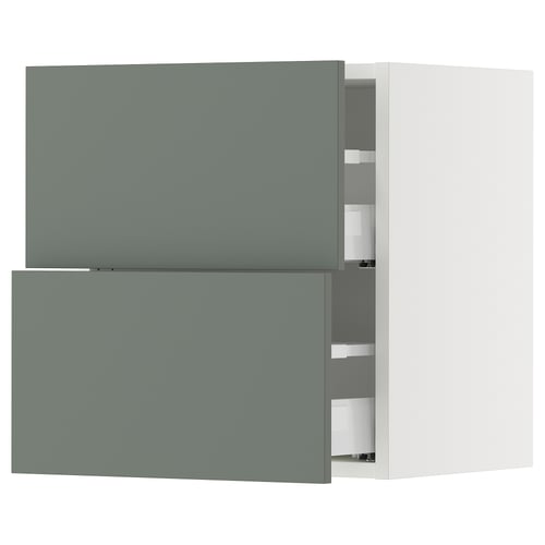 SEKTION / MAXIMERA Gabinete de pared+2 cajones, blanco/Nickebo verde grisáceo mate, 18x15x20 "